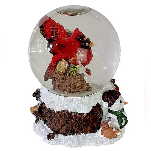 Cracker Barrel Vintage Musical Snow Globe White Christmas Song Cardinal Red Bird - Picture 8 of 16
